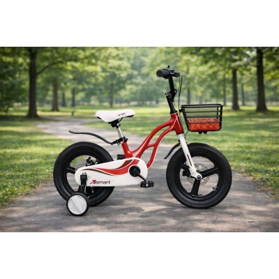 Велосипед дитячий магнієвий 18 дюймів із переднім кошиком і додатковими коліщатками червоний Smart (XP-111-18)