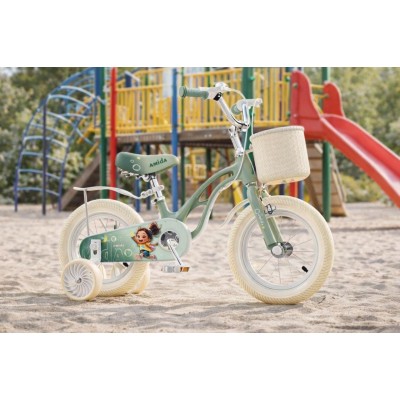 Велосипед детский двухколесный 14 дюймов с корзинкой и набором защиты для девочки зеленый AMIDA (AM-001-14)