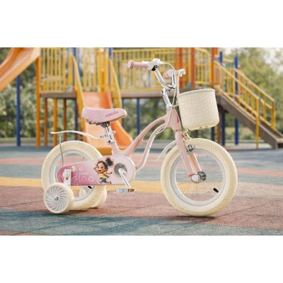 Велосипед детский двухколесный 14 дюймов с корзинкой и набором защиты для девочки розовый AMIDA (AM-001-14)