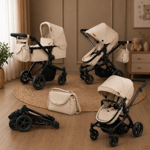 Кукольная коляска-трансформер для кукол 2в1 бежевая Carrello Maestro (9651B CREAM)