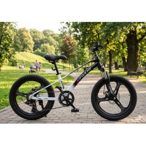 Дитячий спортивний магнієвий велосипед 20 дюймів Shimano 7 швидкостей чорно-білий Corso «Fox 15» (FX-92155)