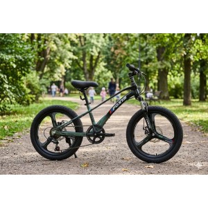 Дитячий спортивний магнієвий велосипед 20 дюймів Shimano 7 швидкостей темно-зелений Corso «Fox 15» (FX-64197)