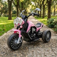 Електромотоцикл дитячий (електромобіль мотоцикл трицикл із м'яким сидінням) рожевий для дівчинки (M 6328EL-8)
