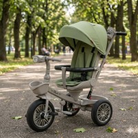 Дитячий триколісний велосипед-коляска з батьківською ручкою для дівчинки та хлопчика зелений Tilly Flash T-3812 Green