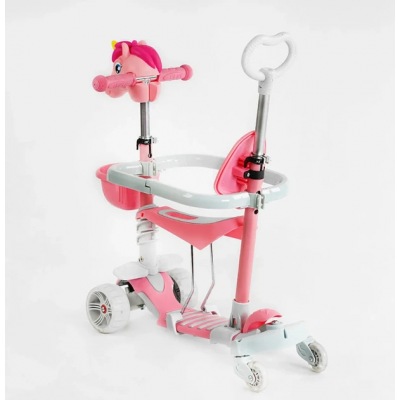 Самокат-трансформер 5в1 детский с родительской ручкой розовый Единорог Best Scooter (Р-12085)