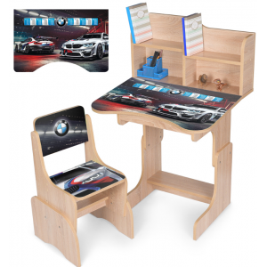 Детская регулируемая парта со стульчиком растишка Bambi N 2071-3-7 BMW таблица умножения, дуб сонома
