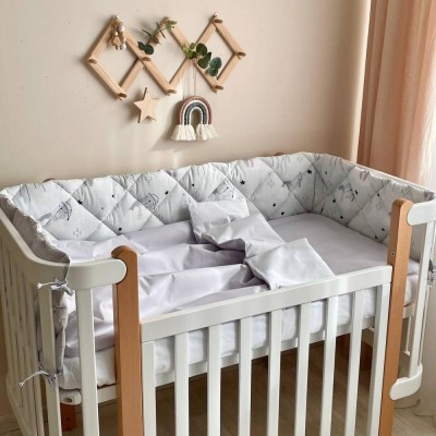 Комплект для новорожденного с защитой и ковдрой MSonya Baby Dream Коты в облаках серые Поплин