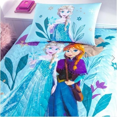Стеганое покрывало TAC Disney Frozen Flower Power 160×220 см + наволочка